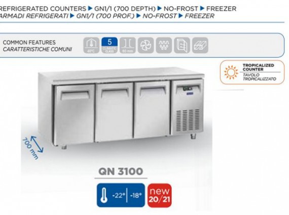 Tavolo refrigerato QN 3100 inox, negativo - 18/-22°.